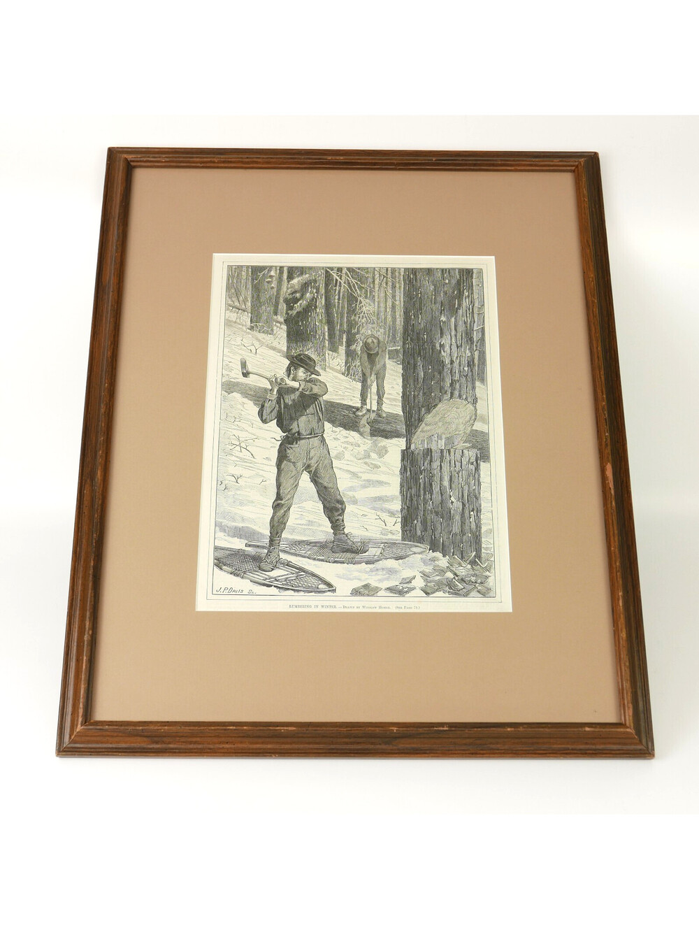 Antique Wood Engraving Print Winslow Homer Lumbering In Winter Lumberjacks 1871